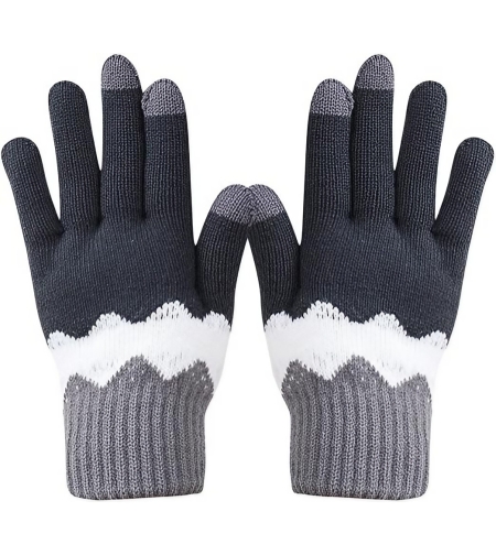 Manusi de Dama, Flippy, Model Ondulat, Functie Touchscreen (ecran tactil), Material Acril Tricotat, Manseta Elastica, Interior Catifelat, Marime Universala, Gri/Alb