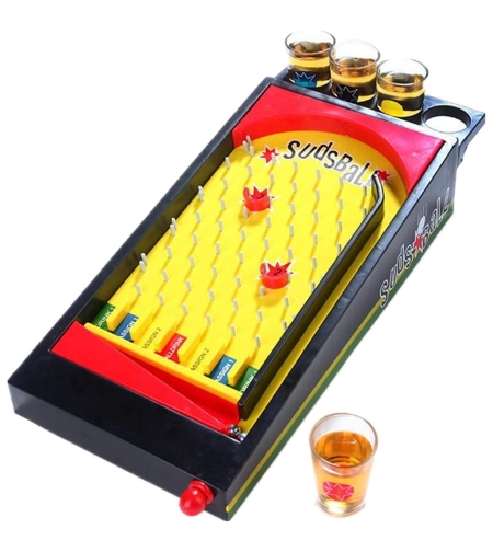 Joc de societate Pinball cu pahare pentru shoturi Flippy, 40 x 17,7 cm, galben