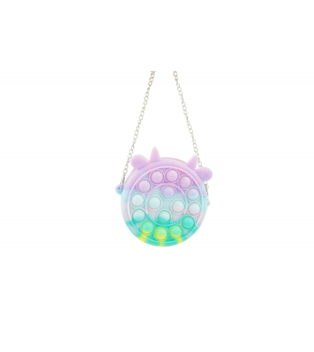 Jucarie antistres din silicon Flippy, Pop it Now and Flip It ,Mini Geanta, Vacuta, 6 cm, Macarons