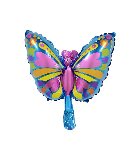 Balon din Folie Metalizata Flippy, Mini Figurine, Model Fluturaș, 40x34cm, Ambalaj Individual, Pai Inclus, Umflare cu Aer si Heliu, Multicolor