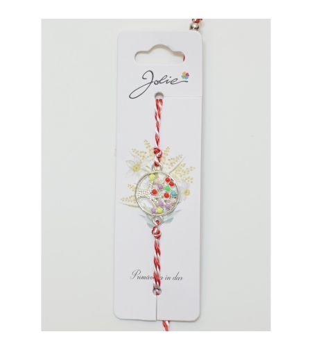 Martisor Bratara Alb-Rosu cu Pandantiv Metalic, Model 1