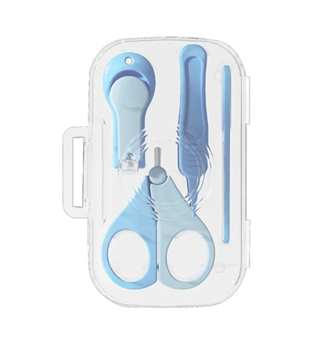 Set 4in1 de Ingrijire Unghii pentru Bebelusi, Flippy, Cutie de Depozitare Texturata, 0-6 Ani, 13.6x8x2 cm, Albastru