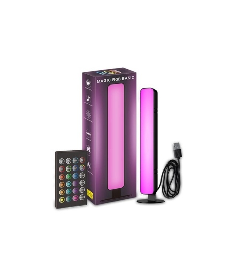 Lampa de Birou, Flippy, RGB Colorat, 14 LED, Putere 5V, Telecomanda cu 24 de Taste, Cablu USB, Negru, 25.5x4x3.5cm