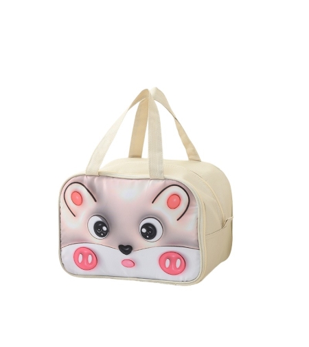 Geantă Frigorifică, Flippy, cu Desene Animat 3D, Portabilă pentru Copii, de Prânz, din Pânză Oxford, 27.5x18x20 cm, Model Soricel, Bej