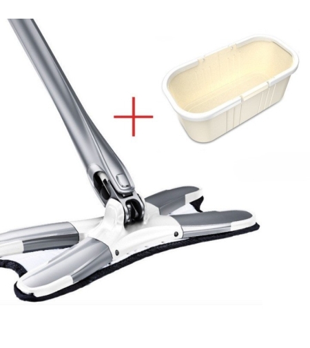 Set Mop Plat + Galeata, Flippy, cu Sistem de Stoargere, Lungime Telescopica 140 cm, Argintiu/Galben