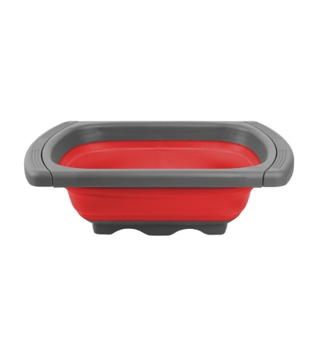 Cos de Scurgere Retractabil pentru Chiuveta, Flippy, cu Filtru, pentru Fructe si Legume, de Uz Casnic, 39x12 cm, Design Extensibil pana la 61 cm, cu Manere de Prindere, Rosu