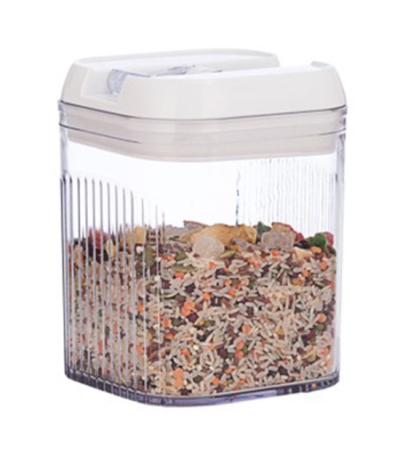 Cutie de Depozitare Alimente, Flippy, Cutie pentru Bucatarie, Cutie pentru Condimente, din PET ABS Silicon, 12.5 x 12.5 x 16.5 cm, 461 g, 1.3L, Transparent Alb