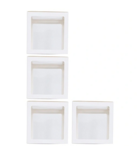 Set 4 Cutii pentru Baloane, Flippy, Model Simplu, Tematica Aniversare, Cuburi Decorative din Plastic, Accesorii pentru Petrecere, 30 x30 cm, Transparente Contur Alb