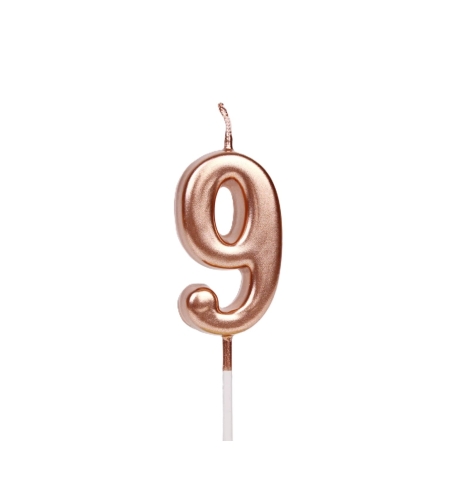 Lumanare de Tort, Flippy, Model Cifra 9, Party, 4.5 x 2.5 cm, din Parafina, Rose Gold