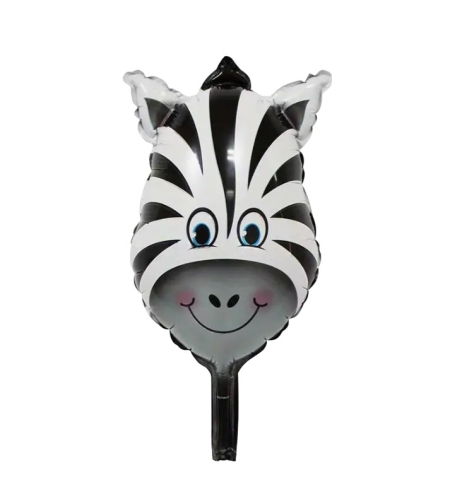 Balon din Folie Metalizata, Flippy, Mini Figurine Animalute, Model Zebra, Tematica Aniversare, 25x45 cm, Ambalaj Individual, Pai Inclus, Umflare cu Aer sau Heliu, Multicolor