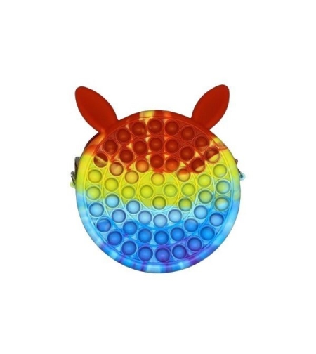 Jucarie antistres din silicon Flippy, Geanta Pop It, Iepuras, 16 cm, Curcubeu