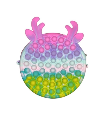 Jucarie antistres din silicon Flippy, Geanta Pop It, 18 cm, Ren, Macarons