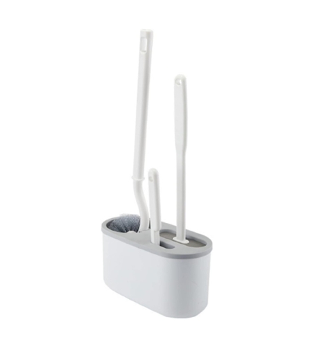 Set 3 Perii pentru Toaleta, Flippy, din Silicon, Perie Zimtata, Cap Flexibil, Suport Adeziv pentru Montarea pe Perete, 39 x 19 x 9.8 cm, Gri/Alb