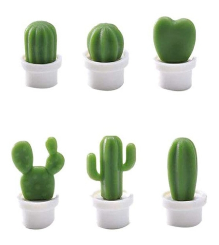 Set 6 Magneti de Frigider, Flippy, Model Cactusi in Ghiveci, din ABS si Magnet, Verde/Alb
