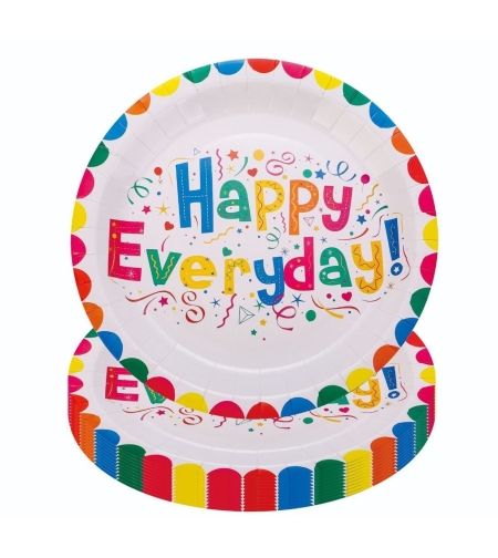 Set 10 Farfurii Happy Everyday, Flippy, 17 cm, din Hartie 300 g, Multicolor