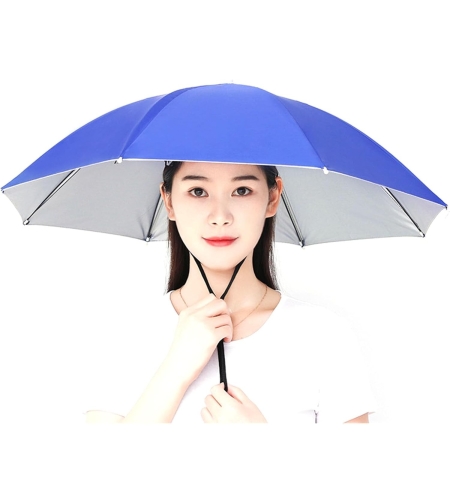 Umbrela de Cap, Flippy, Diametru 69 cm, Snur Reglabil de Cap, Protectie UV/Ploaie, Albastru Inchis