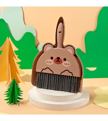 Set Mini Matura si Faras, Flippy, LITTLE CLEANER, Uz Casnic, pentru Birou, Bucatarie, Casa, Model Ursulet, 23 x 18 cm, Maro