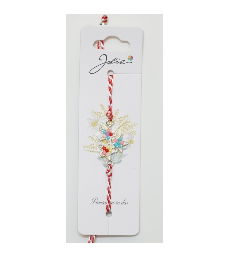 Martisor Bratara Alb-Rosu cu Pandantiv Metalic, Model 4