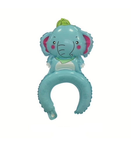 Balon din Folie Metalizata, Flippy, Tip Coronita, Model Elefant, Ambalaj Individual, Pai Inclus, Umflare cu Aer sau Heliu, 47 x 27 cm, Albastru
