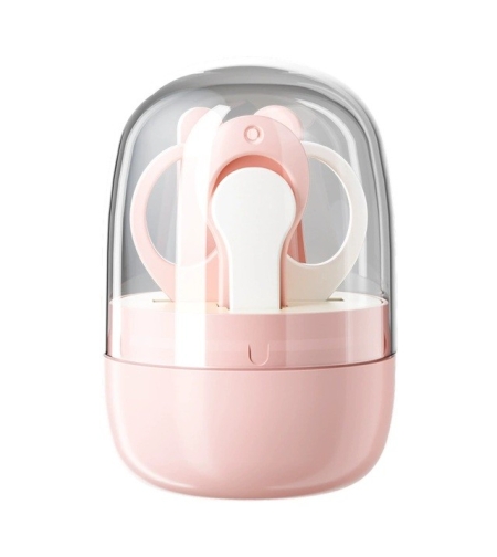 Set 4in1 de Ingrijire Unghii pentru Bebelusi, Flippy, Cutie de Depozitare Tip Borcan, 0-6 Ani, 10 x 7 x 6 cm, Roz
