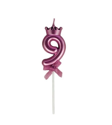Lumanare Cifra 9, Flippy, Model Coroana cu Fundita, Pentru Tort, 6 x 2.5 cm Mov