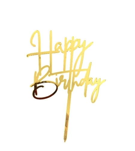 Decoratiune Topper pentru Tort, Flippy, Model Happy Birthday, Tematica Aniversare, Auriu, 10 cm
