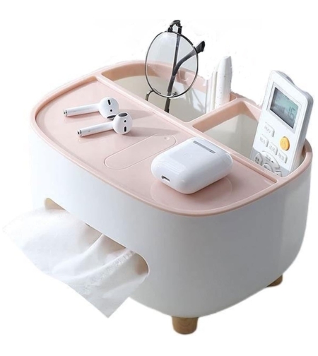 Suport pentru Servetele, Flippy, Cutie Multifunctionala, Design Minimalist, ABS, cu Suport pentru Obiectele Personale, pentru Birou, 21x12x12 cm, Roz