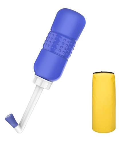 Bideu Portabil pentru Igiena Intima, Flippy, pentru Postpartum/ Postoperator, 450 mL, cu Capac si Husa Galbena, 29.5x7 cm, Culoare Recipient Mov