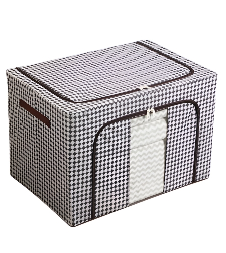 Cutie de Depozitare Pliabila, Flippy, Cu fermoar Bidirectional, 100 L, Textil, 60x42x40 cm, Cadru Metalic, o Fereastra, Suport Baza Stabil din Plastic, Design Zebra, Alb Negru