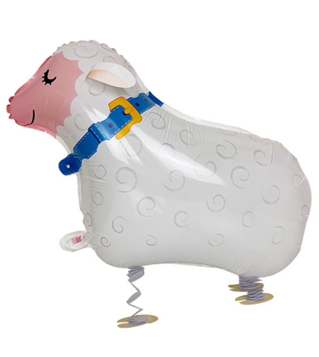 Balon din Folie Metalizata, Flippy, Figurina Animata, Model Oaie, 66x46 cm, Ambalaj Individual, Pai Inclus, Umflare cu Aer sau Heliu, Alb