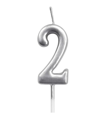 Lumanare de Tort, Flippy, Model Cifra 2, Party, 4.5 x 2.5 cm, din Parafina, Argintiu