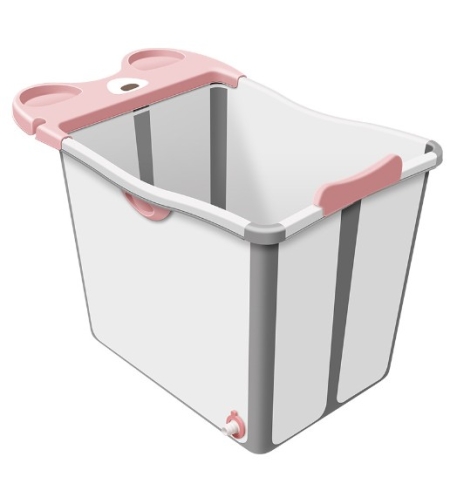 Cada Pliabila pentru Baie, Flippy, din PP+TPE, pentru Copii +6 Luni, Model Ursulet, Scaun de Interior, Detasabil, 82 x 50 x 54 cm, Roz
