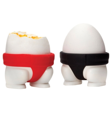 Set 2 Suporturi pentru Oua Fierte, Flippy, Model Sumo, din Silicon si PP, Multicolor