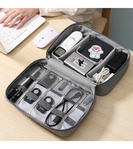 Geanta Organizatoare Flippy, Pentru Cabluri si Accesorii, Portabila, Impermeabila, 24,5 x 18 x10cm, Gri