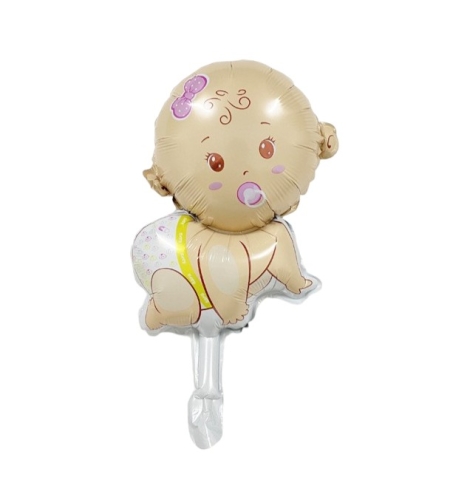 Balon din Folie Metalizata, Flippy, Mini Figurina, Model Bebelus Fetita, Tematica Gender Reveal, 45x25 cm, Ambalaj Individual, Pai Inclus, Umflare cu Aer sau Heliu, Multicolor