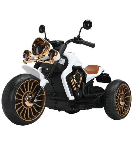 Tricicleta Electrica pentru Copii, Flippy, cu 2 Acumulatoare 380*2, 6V 4.5, Sistem Anti-Rasturnare, Sistem de Lumini si Sunet, 6-8 Ani, 93 x 48 x 63 cm, Alb Negru
