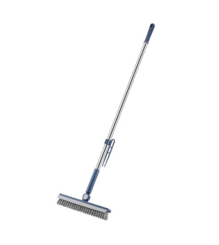 Perie de Curatare pentru Podele si Rosturi, Flippy, Lungime Maner 105 cm, Capat Pivotant 180 Grade, Peri din PP, Otel si Plastic, Cleste pentru Scame si Par Inclus, Albastru