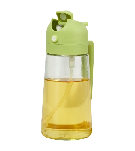 Recipient Ulei 2 in 1, Flippy, Functie Spray & Turnare, din Sticla, Fara Scurgere, 18.5 x 7.7 cm, 470 ml, Verde
