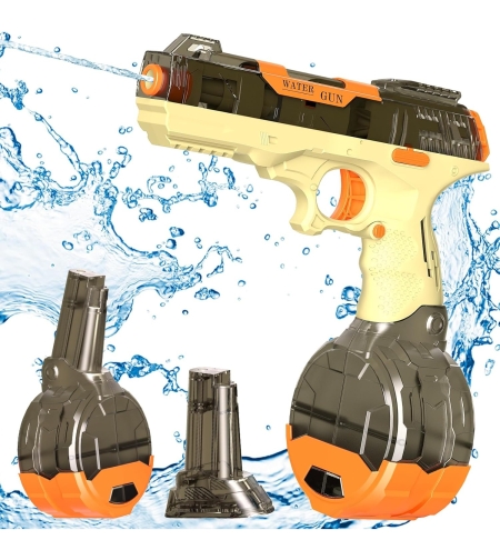 Pistol cu Apa Electric, Flippy, 2 Rezervoare 75/350 ml, din ABS+Silicon, Baterie, Incarcare USB, Conectare la Furtun, +6 Ani, Maro