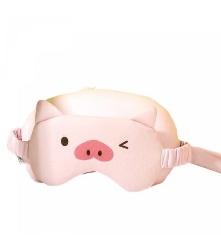 Masca de dormit, Flippy, 2 in 1, cu Tetiera, din Particule de Spuma si Bumbac, Model Porc, Roz