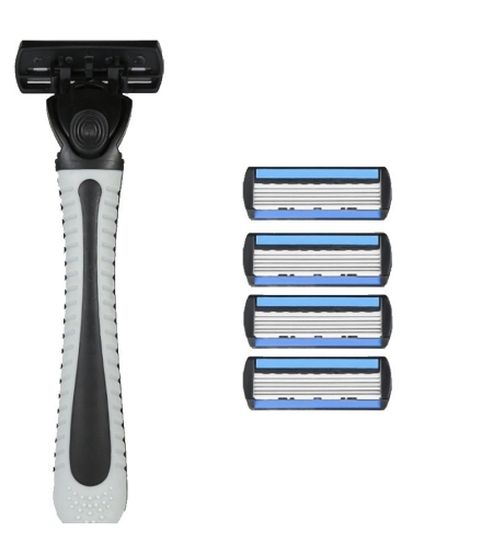 Aparat de Ras Manual, Flippy, din Otel Inoxidabil, Suport Lama + 4 Capete de Schimb Incluse, Cutie pentru Lame, Negru