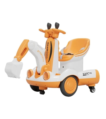 Excavator Electric, Flippy, pe 4 Roti Antiderapante, cu Telecomanda, Brat Controlat Electric, cu Telecomanda, +2 Ani, Galben