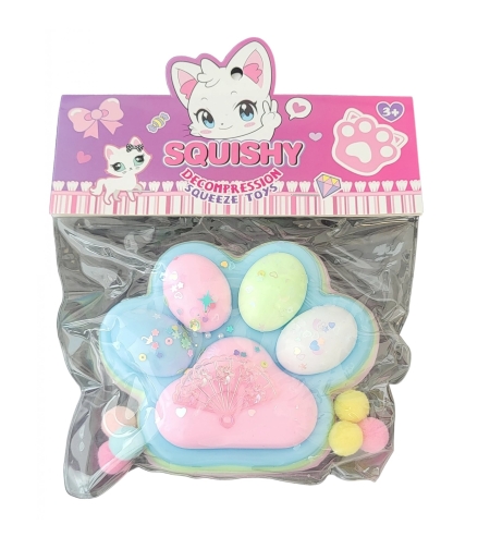 Jucarie Antistres Squishy, Flippy, cu Revenire Lenta, Model Labuta de Pisica, 200g, 12.5 x 10.5 cm Squeeze Pinch Family, Ambalaj Transparent, Model 4