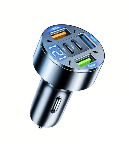 Incarcator Auto 5 in 1, Flippy, 3 x Port USB Fast Charge QC3.1 si 2 x Type C, PD 65W, Negru