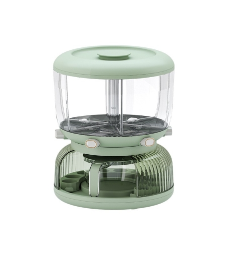 Dozator Etajat de Cereale Flippy, Rotativ 360, 6 Compartimente, Capacitate 10L, Cofraj Special pentru Oua, Vas pentru Scurgerea Cerealelor, 35x27.5 cm, Verde