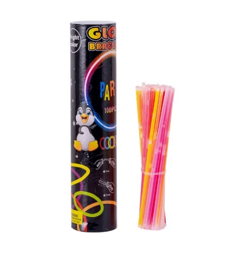 Set 100 Bratari Luminoase, Flippy, pentru Petreceri, Fosforescente, Glow Sticks, 20 cm, Multicolor
