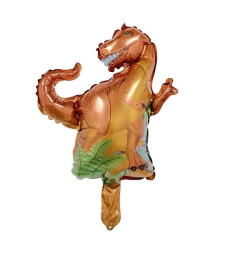 Balon din Folie Metalizata, Flippy, Mini Figurine Dinozauri, Model T-Rex, Tematica Aniversare, 48x34 cm, Ambalaj Individual, Pai Inclus, Umflare cu Aer sau Heliu, Multicolor