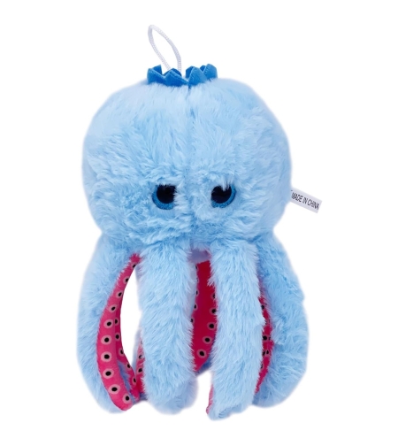 Jucarie Moale de Plus Italian Brainrot, Flippy, cu Agatatoare, Model Blueberrini Octopussini, Jucarie Moale pentru Copii, 13 x 22 cm, Albastru/Roz