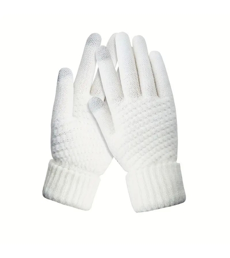 Manusi de Dama, Flippy, Functie Touchscreen (ecran tactil), Material Acril Tricotat, Manseta Elastica, Interior Catifelat, Marime Universala, Alb