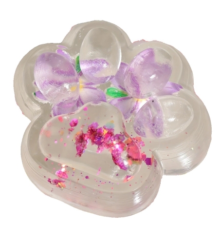Jucarie Antistres Squishy, Flippy, Labuta de Pisica Pufoasa, cu Revenire Lenta, 7 x 6.5 cm, Model Flori 2, Transparent